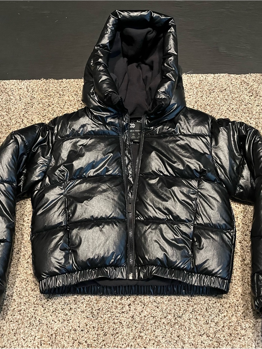 All in Motion Black Puffer Crop Hooded Jacket